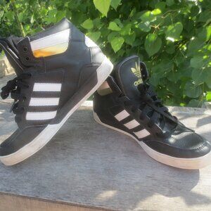 Adidas Black Gold and White Hard Court High J Leather Hi-Tops Athletic Sneakers